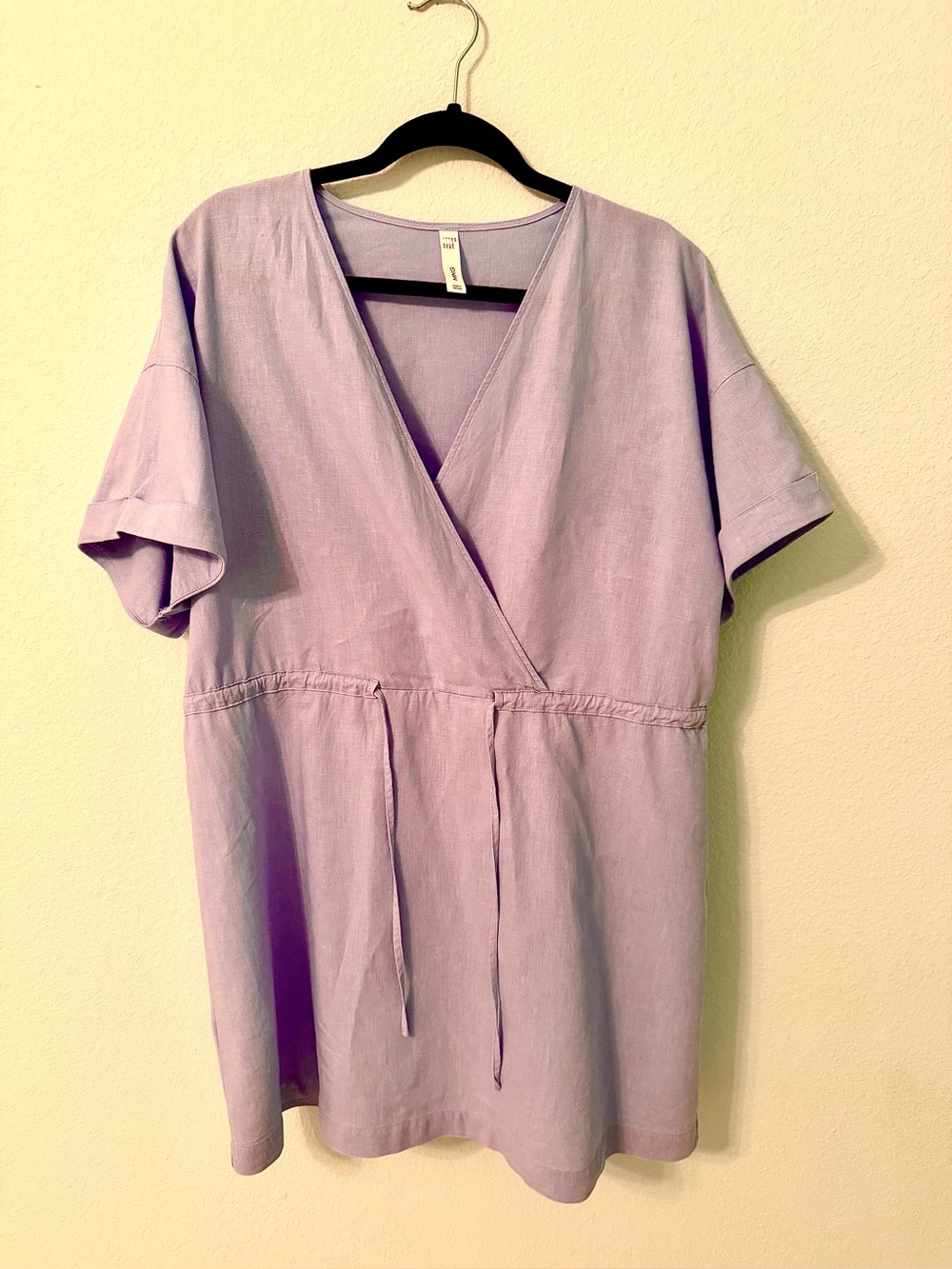 Boho Mango MNG Linen Blend Dress Light Blue V-Neck Wrap Drawstring Size 8